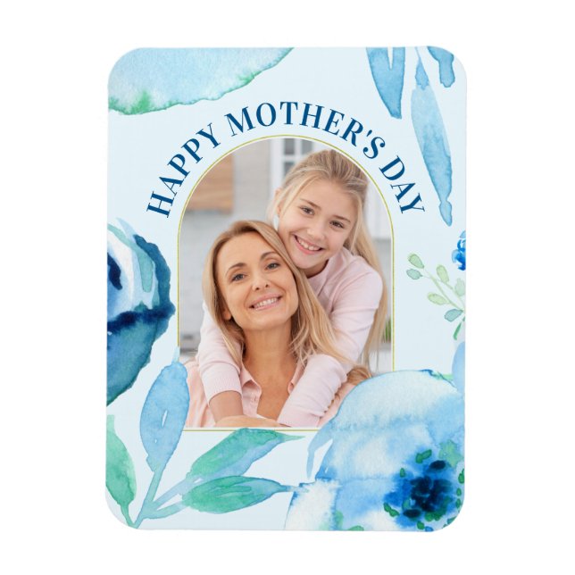 Magnet Flexible Joyeuse Fête des Mères bleu turquoise Aquarelle (Vertical)