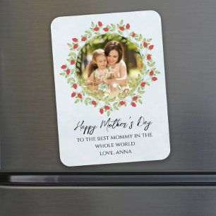 Magnet Flexible Joyeuse Fête des Mères Rose d'aquarelle Photo flor