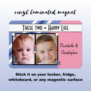 Magnet Flexible Joyeuse vie ajouter 2 photos et noms rose violet