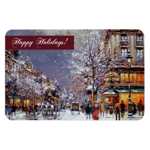 Magnet Flexible Joyeuses fêtes. Hiver vintage Scène Parisienne