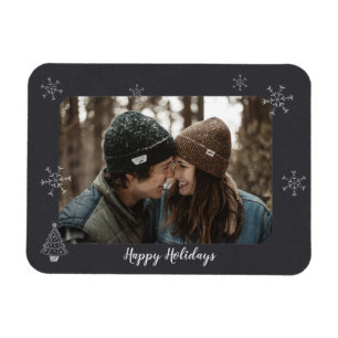 Magnet Flexible Joyeuses Fêtes Photo Chalkboard Design Snowflakes