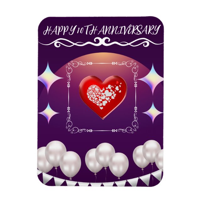 Magnet Flexible Joyeux 10e anniversaire Elegant Boho Balloon Bleu (Vertical)