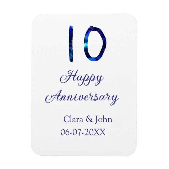 Magnet Flexible Joyeux 10e anniversaire parties scintillant bleue  (Vertical)