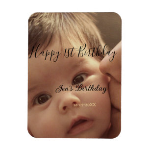 Magnet Flexible Joyeux 1er anniversaire nom photo date calligraphi