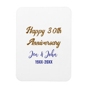 Magnet Flexible Joyeux 30e anniversaire de mariage royal bleu or s