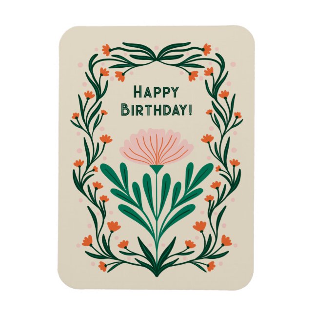 Magnet Flexible Joyeux Anniversaire cadre floral élégant (Vertical)