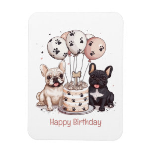 Magnet Flexible Joyeux Anniversaire Chapeaux de Fête Bouledogues F