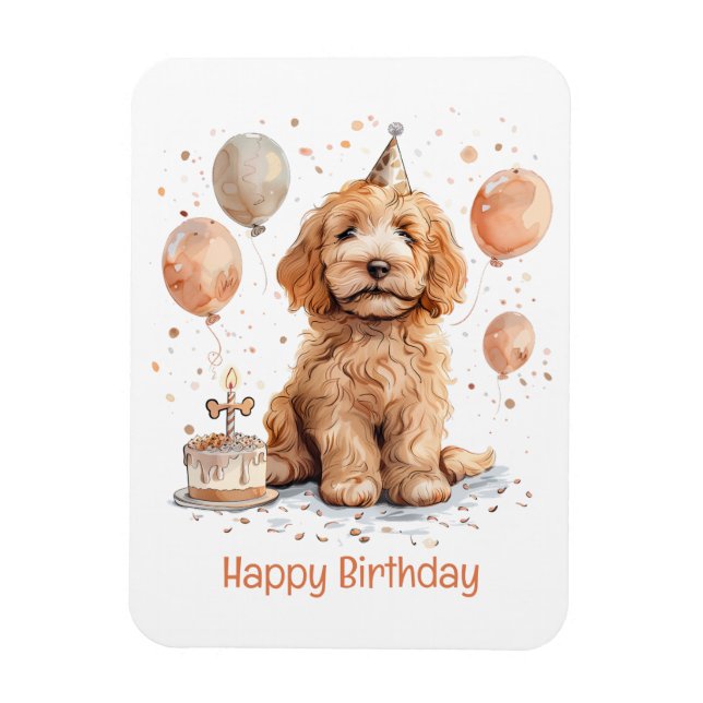 Magnet Flexible Joyeux Anniversaire Goldendoodle Chien Birthday Ca (Vertical)