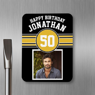 Magnet Flexible Joyeux Anniversaire Sports Stripes avec Age Gold B