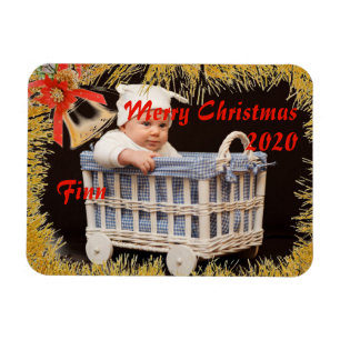 Magnet Flexible Joyeux bébé de Noël/ enfant photo et nom personnal