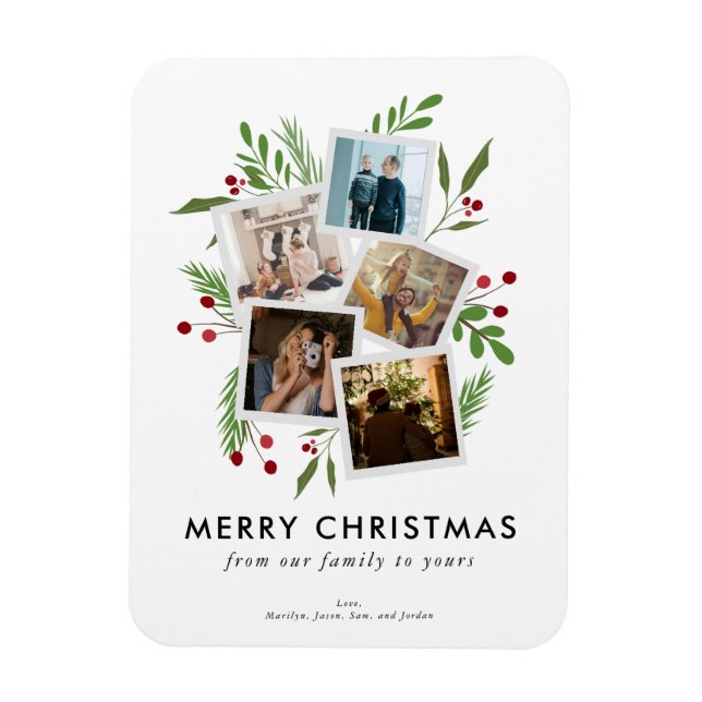 Magnet Flexible Joyeux collage de Noël personnalisé Holly moderne (Vertical)