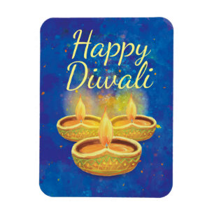 Magnet Flexible Joyeux Diwali peint à la main illuminant des bougi