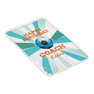 Magnet Flexible Joyeux entraîneur de football Anniversaire Orange