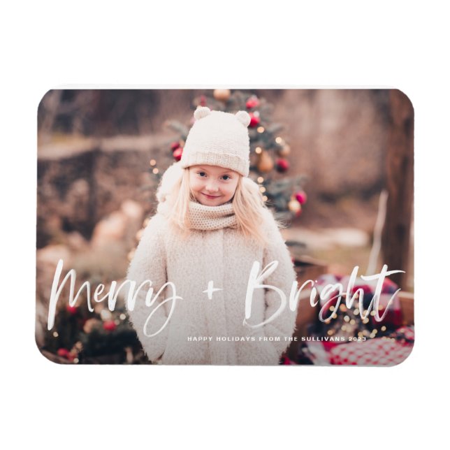 Magnet Flexible Joyeux et brillant pinceau Lettrage photo Noël (Horizontal)