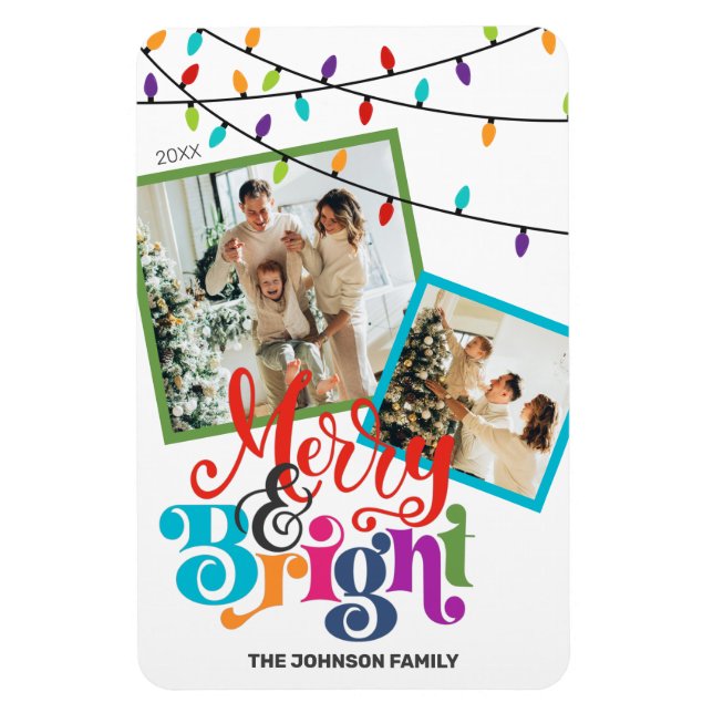 Magnet Flexible Joyeux et lumineux famille de Noël moderne (Vertical)