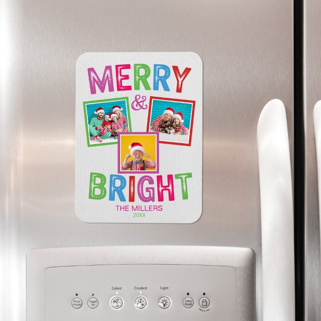 Magnet Flexible Joyeux et lumineux Noël photo (Merry and Bright Colorful Rainbow Christmas Photo Magnet)