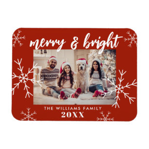 Magnet Flexible Joyeux et lumineux Photo Red Snowflakes Noël