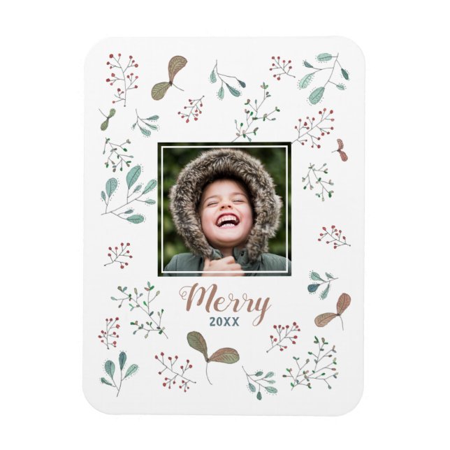 Magnet Flexible Joyeux hiver Woodland Christmas Photo (Vertical)