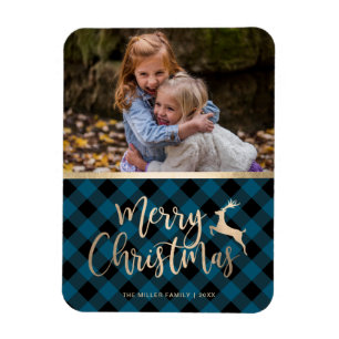 Magnet Flexible Joyeux Joyeux d'or Photo personnalisée Plaid de No