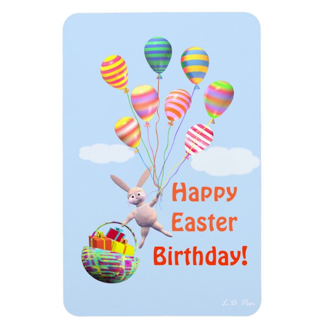 Magnet Flexible Joyeux lapin et ballons d'anniversaire de Pâques (Vertical)