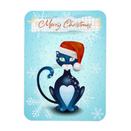 Magnet Flexible Joyeux Noël avec chat noir avec Casquette Père Noë