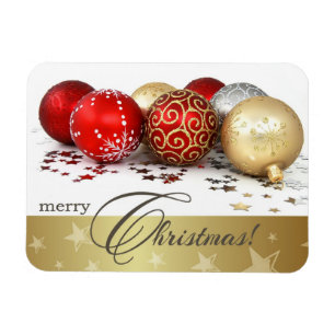 Magnet Flexible Joyeux Noël. Cadeau Red Gold Baubles