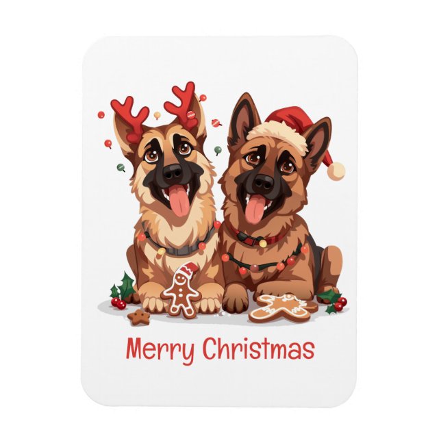Magnet Flexible Joyeux Noël Chiens bergers allemands (Vertical)