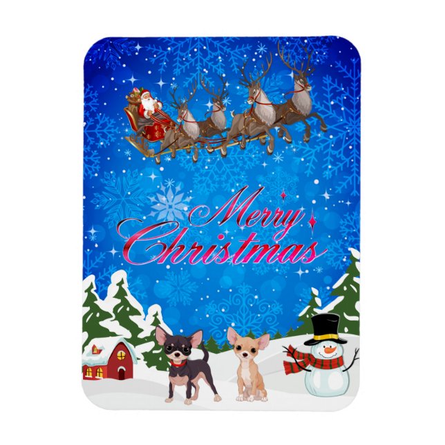 Magnet Flexible Joyeux Noël Chihuahua avec Père Noël (Vertical)