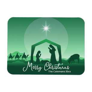 Magnet Flexible Joyeux Noël Crèche Vert Religieux