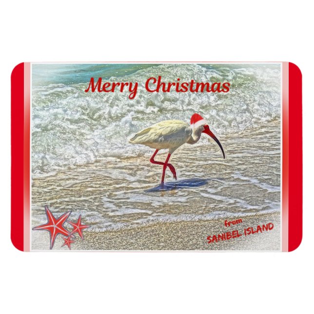 Magnet Flexible Joyeux Noël de Sanibel Island FL White Ibis (Horizontal)
