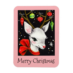 Magnet Flexible Joyeux Noël Deer rose Retro Holiday