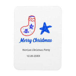 Magnet Flexible Joyeux Noël étoile bleue chaussettes rouges nom da