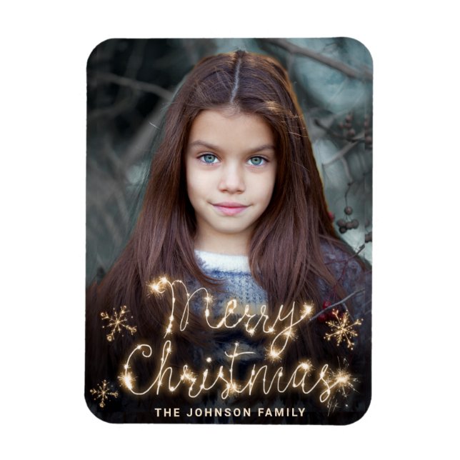 Magnet Flexible Joyeux Noël Gold Sparkle Script PHOTO Salutation (Vertical)