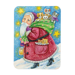 Magnet Flexible Joyeux Noël, le Père Noël avec des chatons et des 