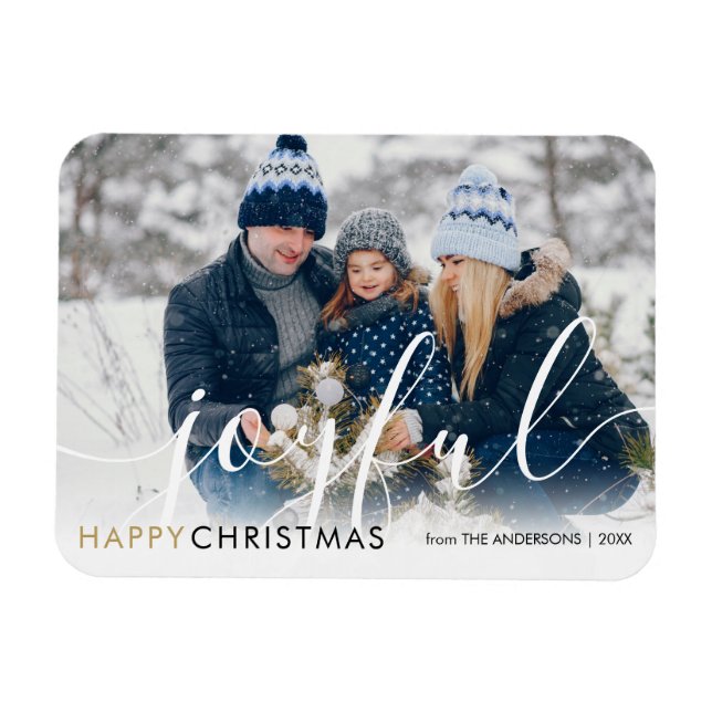 Magnet Flexible Joyeux Noël moderne Photo chic Script Joyful (Horizontal)
