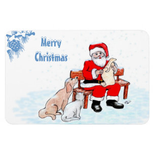Magnet Flexible Joyeux Noël - Père Noël avec chat et chien
