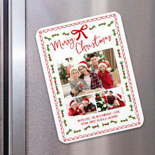 Magnet Flexible Joyeux Noël Photo Dessins à la main rouges Blanc