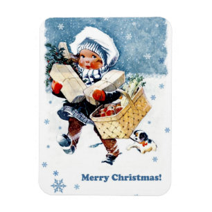 Magnet Flexible Joyeux Noël. Scène hivernale vintage