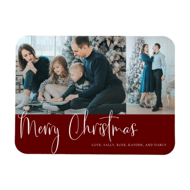 Magnet Flexible Joyeux Noël Script 2 Photo Collage Holiday Red (Horizontal)