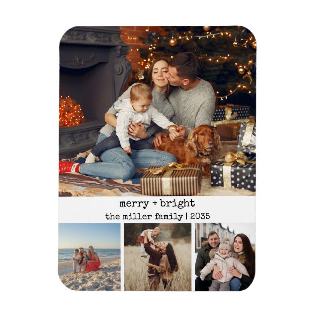 Magnet Flexible Joyeux photo de Noël de machine à écrire minimalis (Vertical)