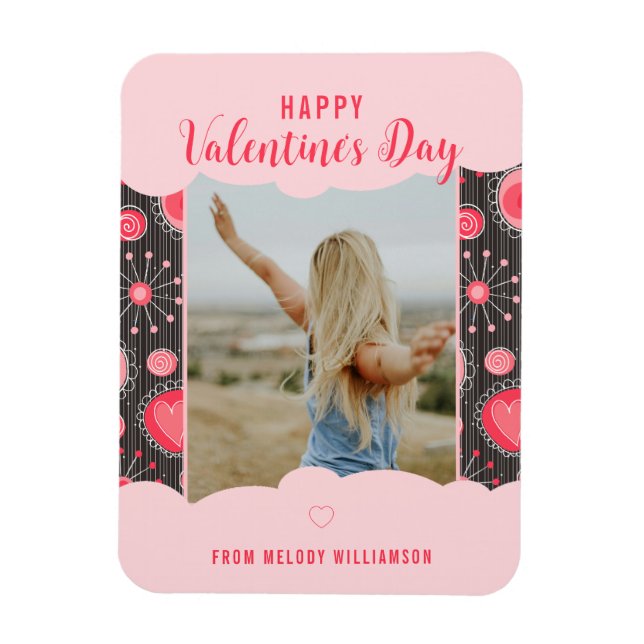Magnet Flexible Joyeux Valentines Coeurs rouges capricieux fleurs  (Vertical)