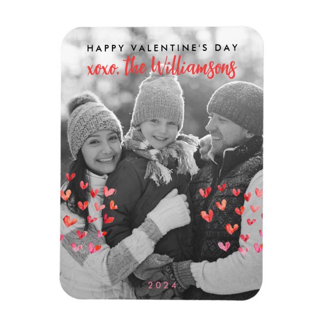 Magnet Flexible Joyeux Valentines Day Cute Red Hearts Family Photo (Vertical)