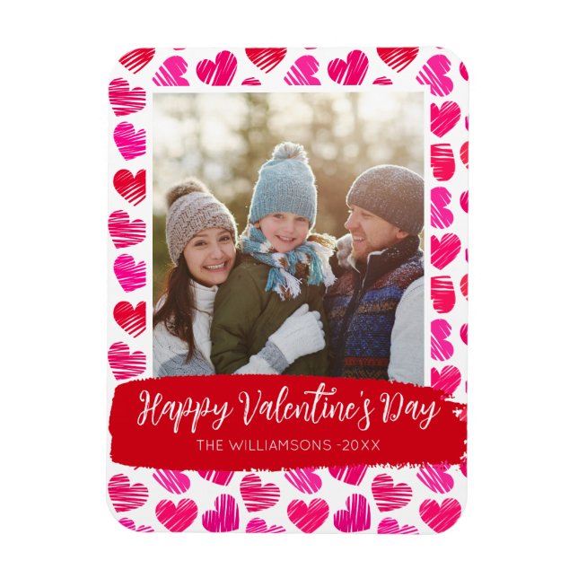 Magnet Flexible Joyeux Valentines Jour Moderne Rouge Coeurs Rose P (Vertical)