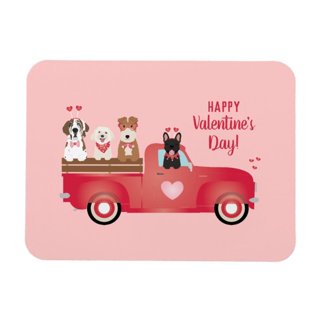 Magnet Flexible Joyeux Valentines Jour Pickup Camion Aimer Chiens (Horizontal)