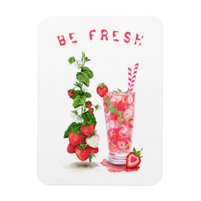 Magnet Flexible Jus de fraise frais Boisson Cool - Fruits d'été (Vertical)