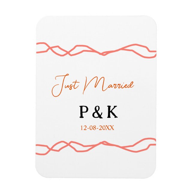 Magnet Flexible Juste marié ajouter nom de couple date rouge vinta (Vertical)