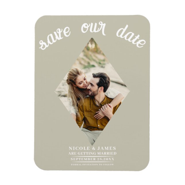 Magnet Flexible Khaki Beige Diamond Photo Wedding Save Date (Vertical)