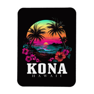 Magnet Flexible Kona Hawaï Fleurs d'Hibiscus Hawaïennes Surfeur