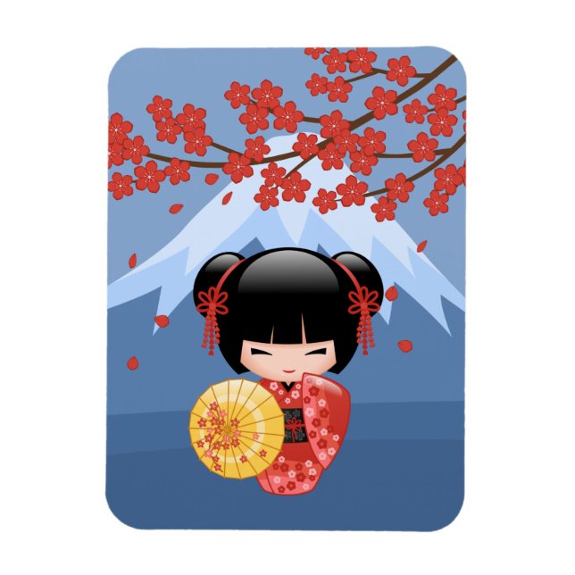 Magnet Flexible La poupée rouge Sakura Kokeshi - Cute Geisha Girl (Vertical)