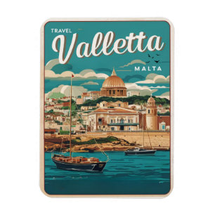 Magnet Flexible La Valette vintage, Malte voyage souvenirs et cade